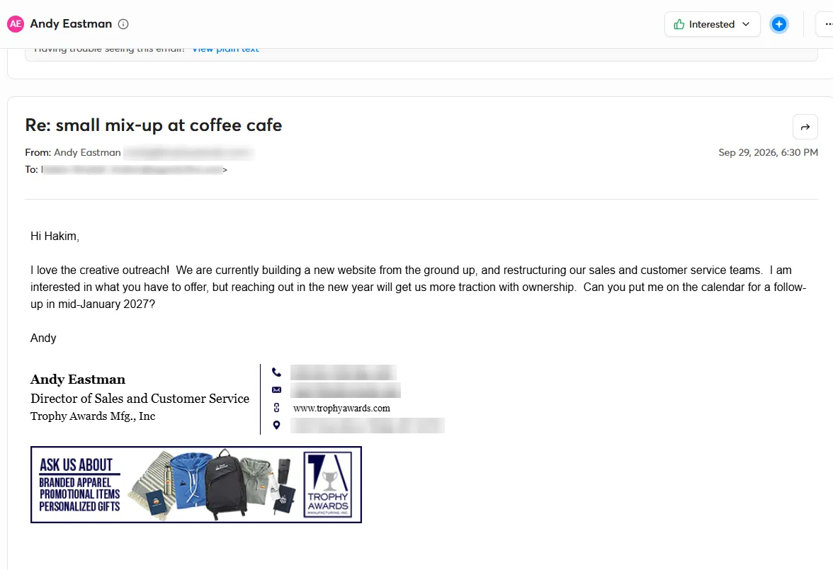 trophy awards reply love the creative outreach