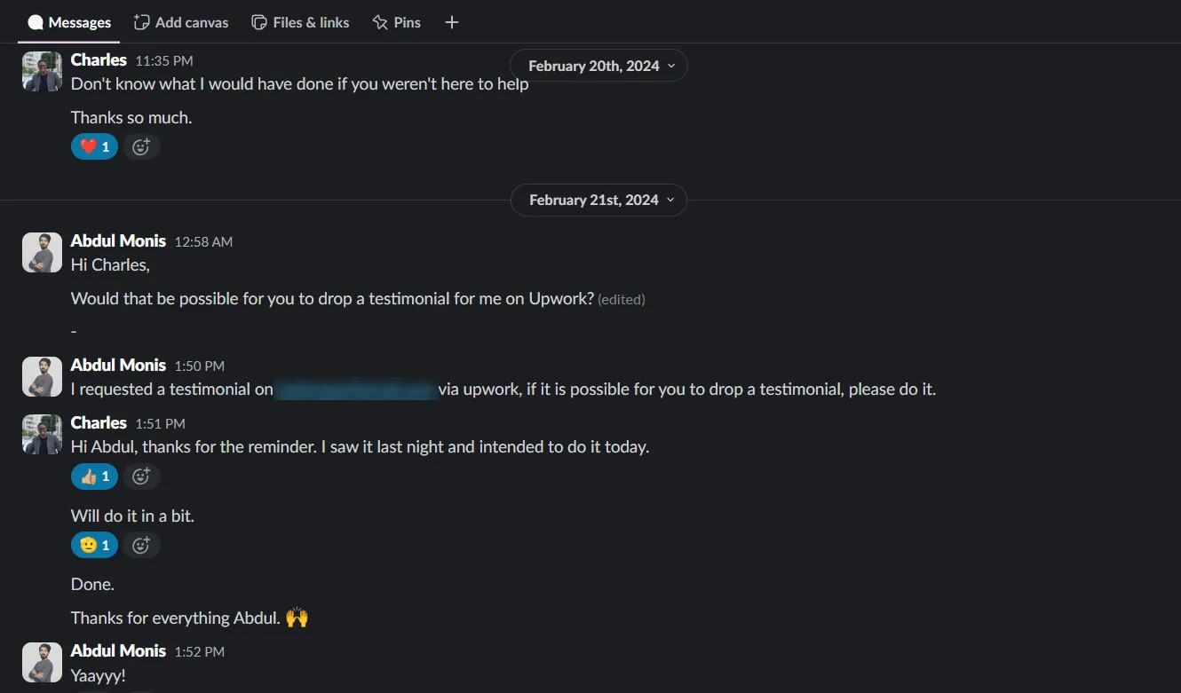 charles client slack thank you